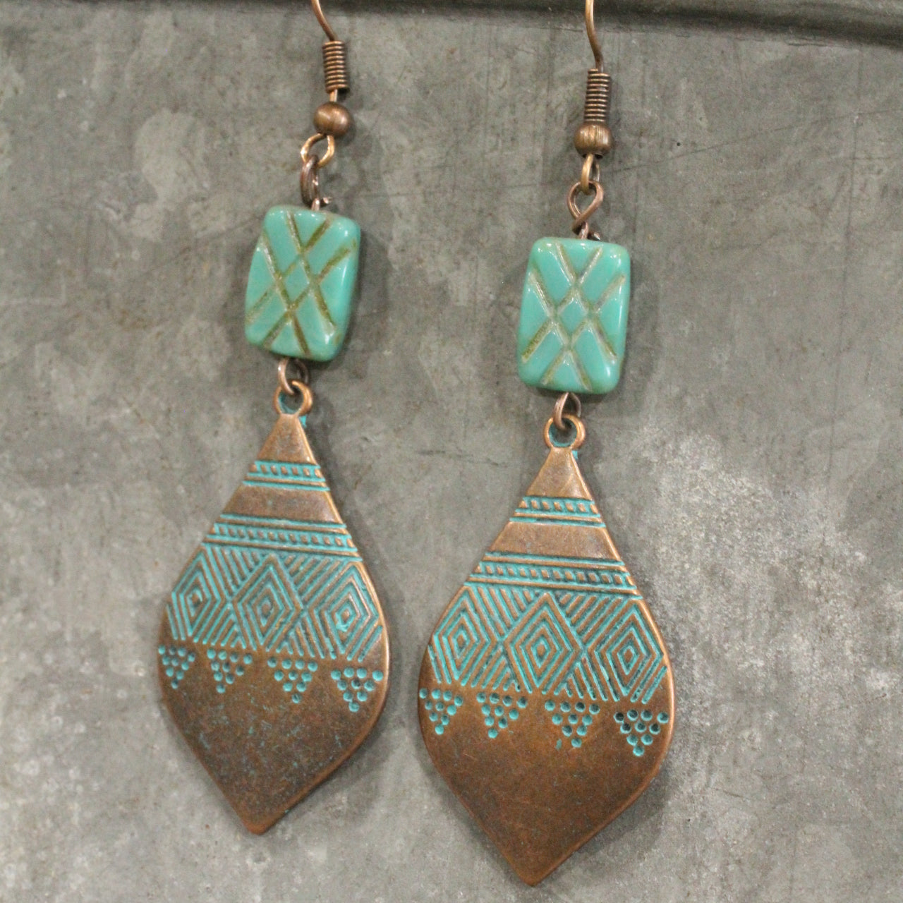 Czech Glass & Copper Drop Earrings