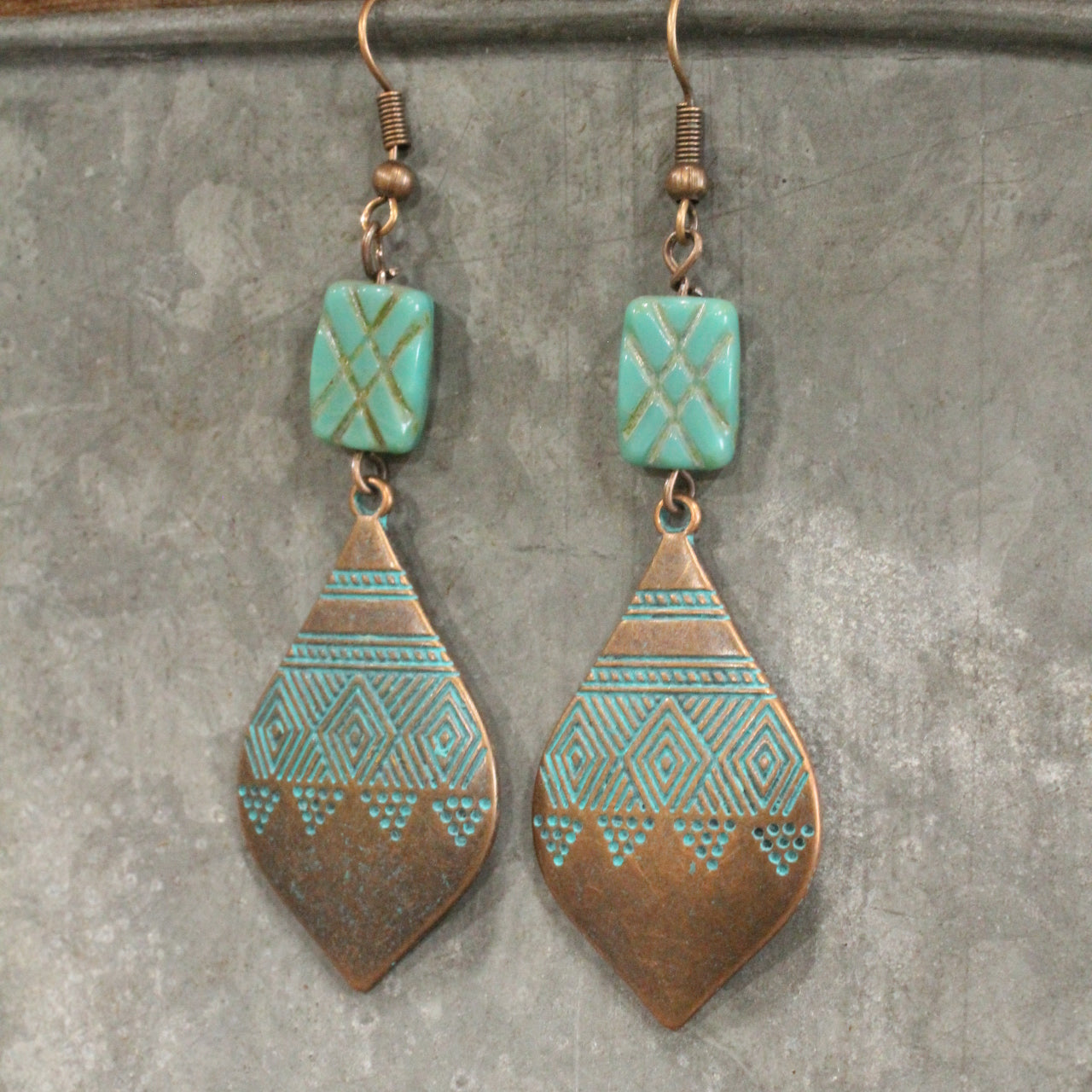 Czech Glass & Copper Drop Earrings