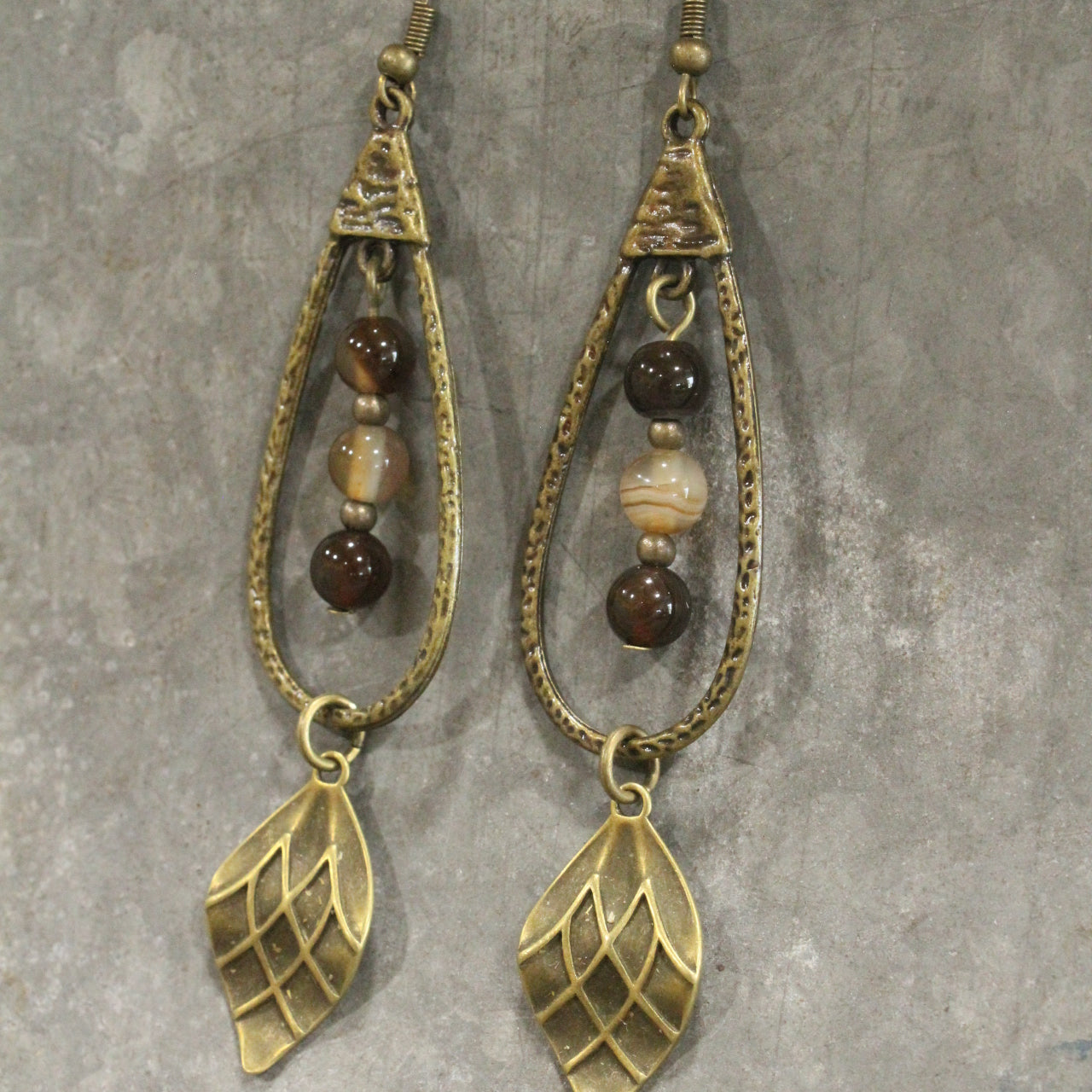 Bronze & Shades Of Brown Stone Pendant Drop Earrings