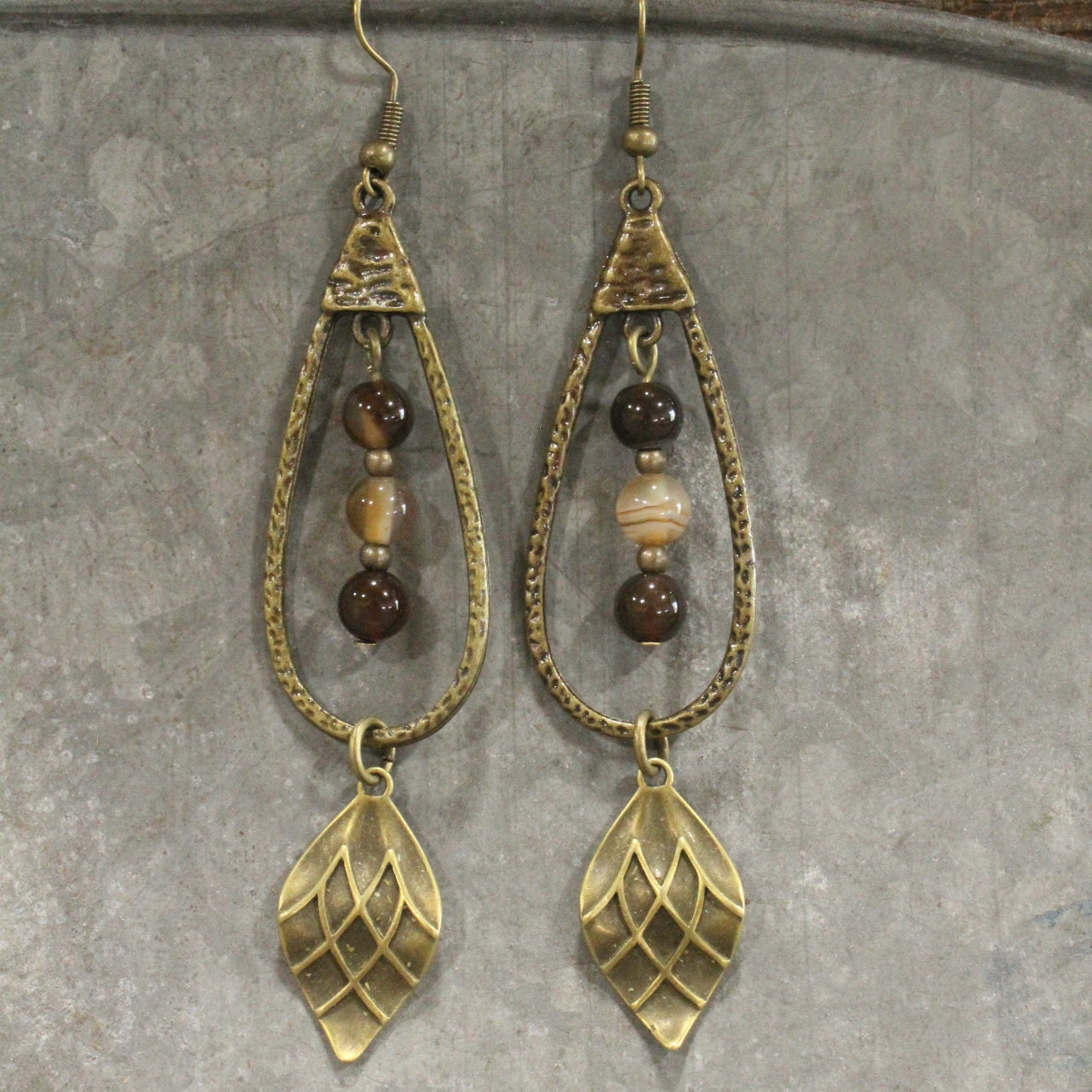 Bronze & Shades Of Brown Stone Pendant Drop Earrings