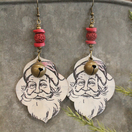 Vintage Santa & Bronze Bell Dangle Earrings