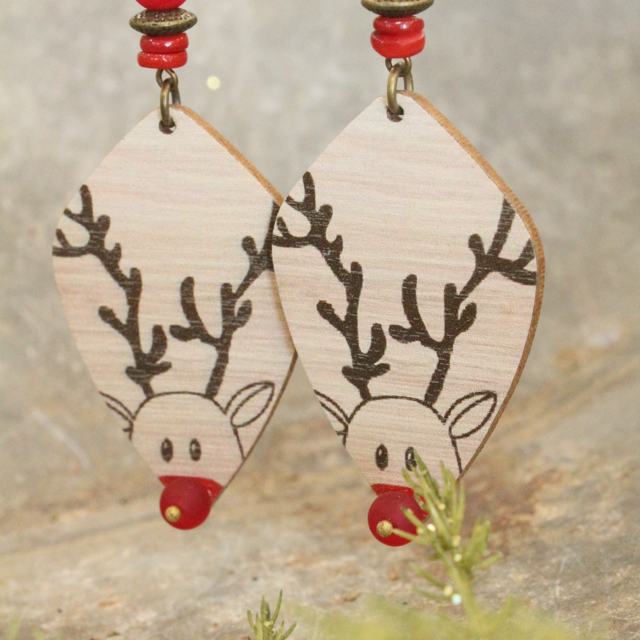 Rudolph The Red Nosed Reindeer & Red Stone Dangle Earrings