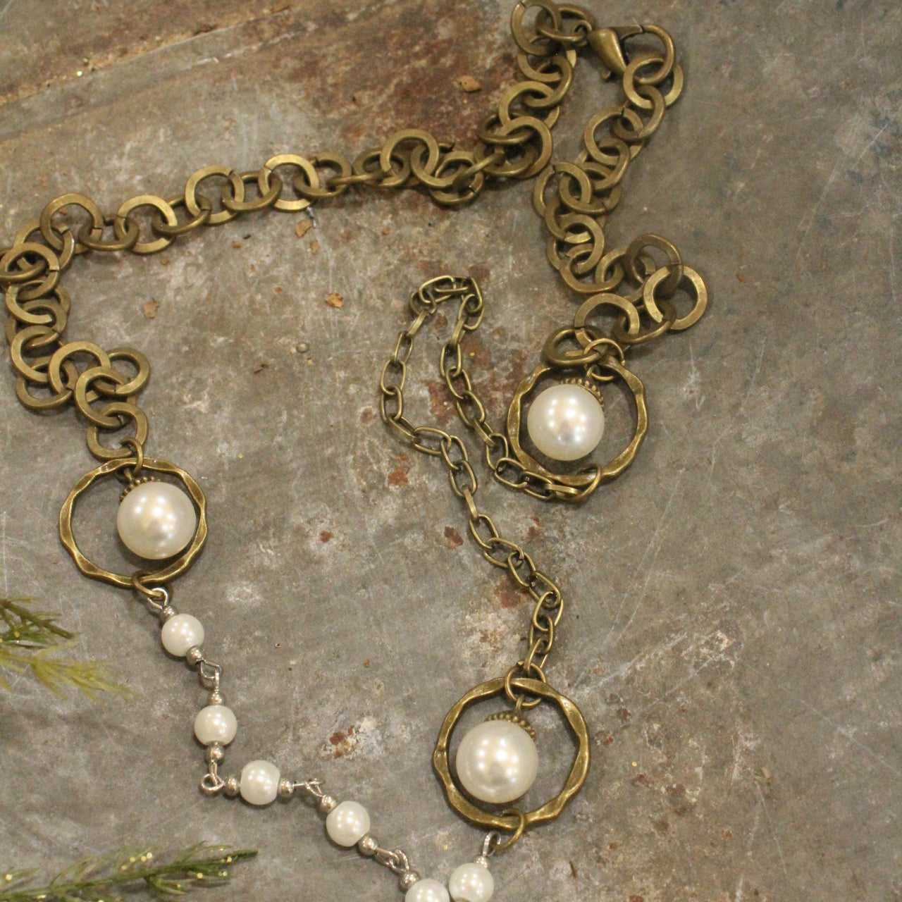 Mixed Metals Adorned With Pearls & Snowflakes Pendant Necklace