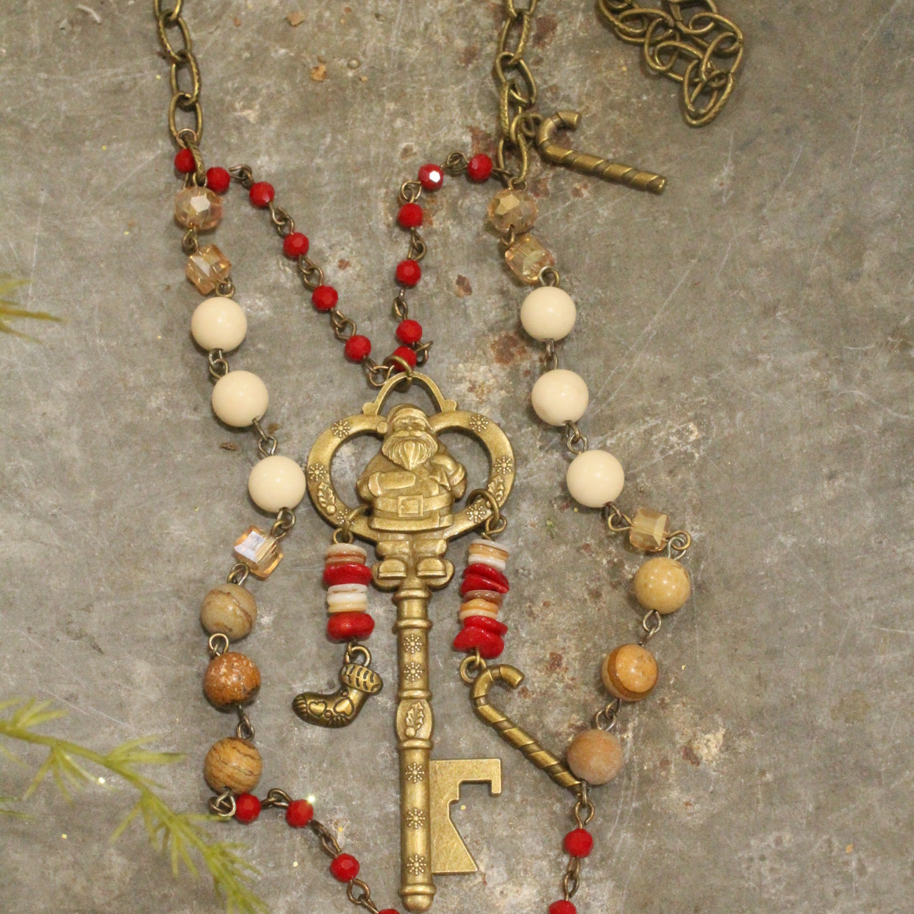 Bronze Santa Key Holiday Layered Pendant Necklace