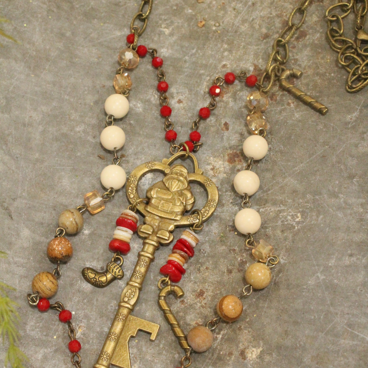 Bronze Santa Key Holiday Layered Pendant Necklace