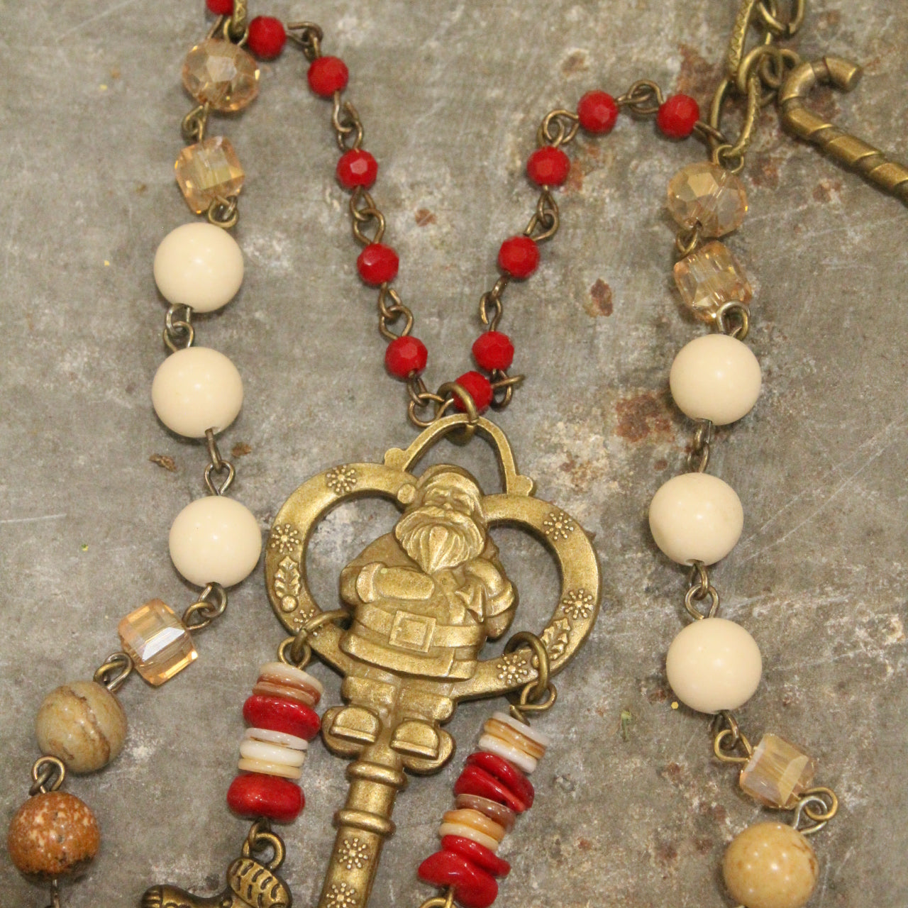 Bronze Santa Key Holiday Layered Pendant Necklace