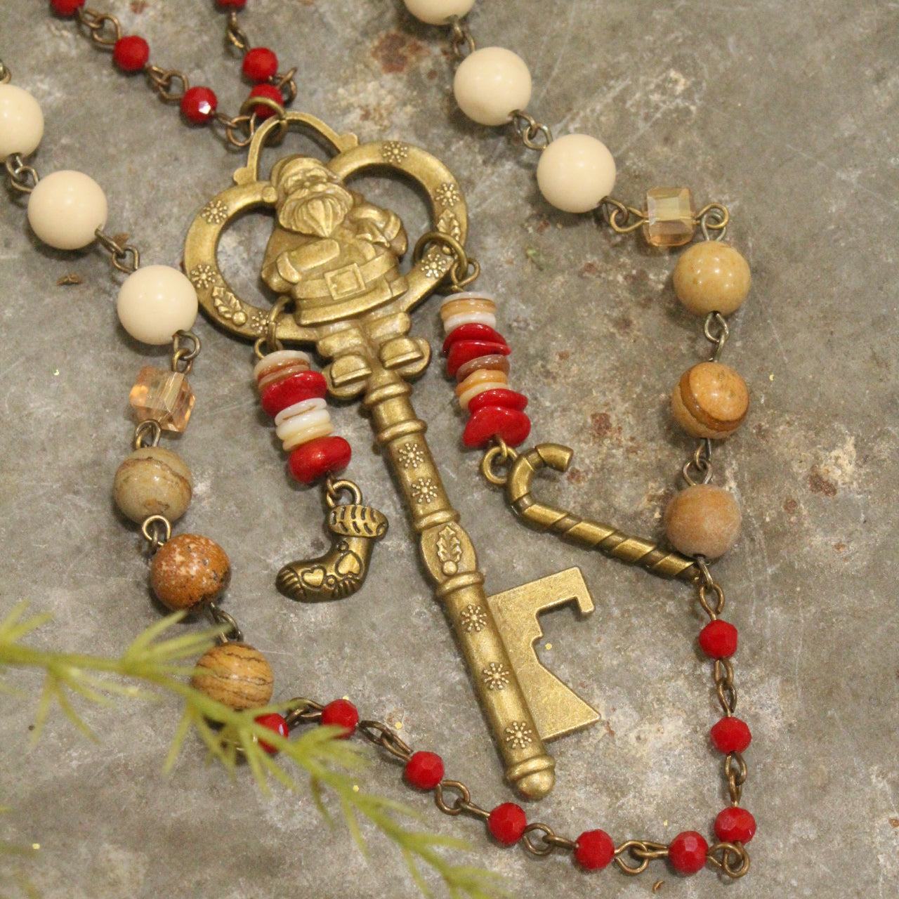 Bronze Santa Key Holiday Layered Pendant Necklace