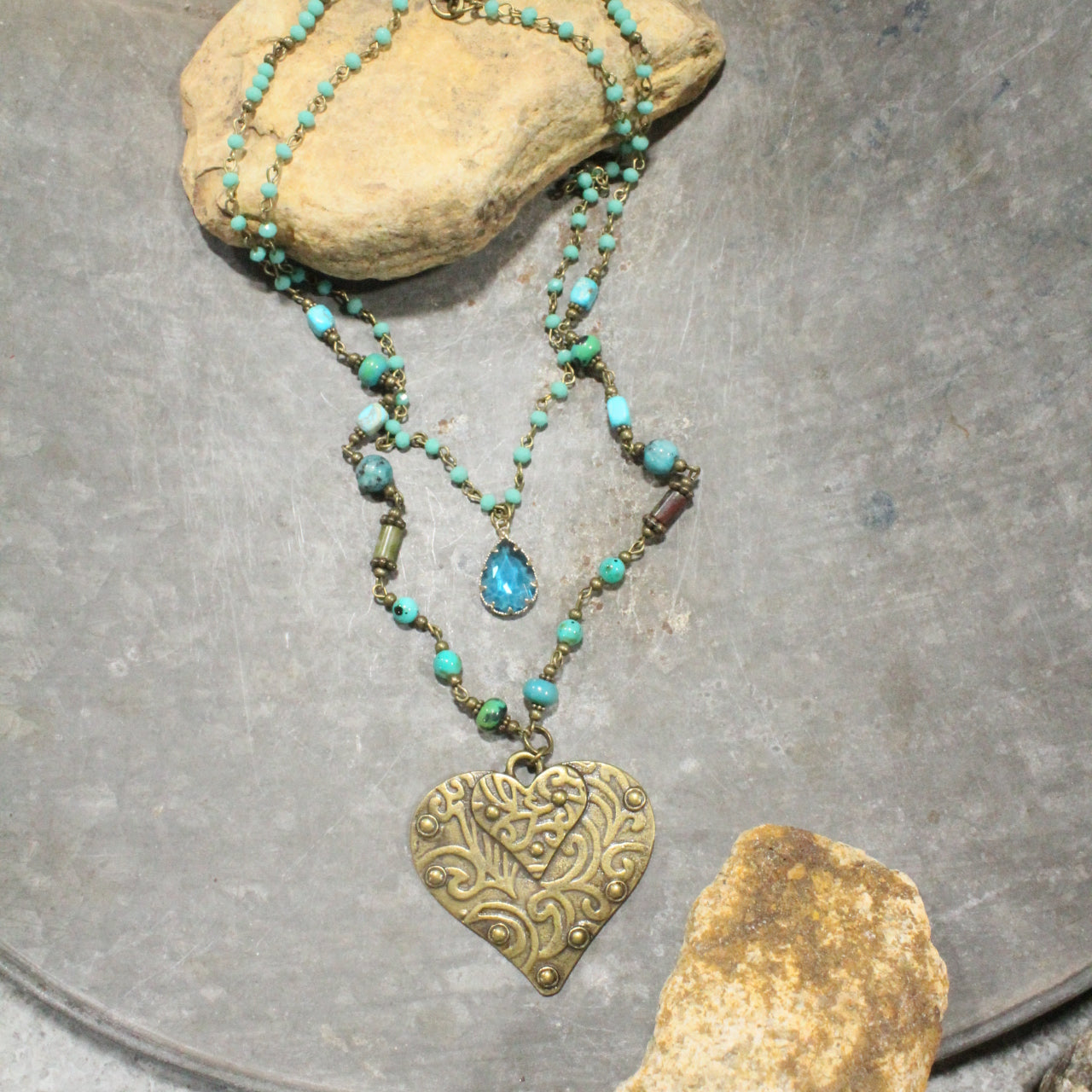 Green With Envy Short Heart Layered Necklace