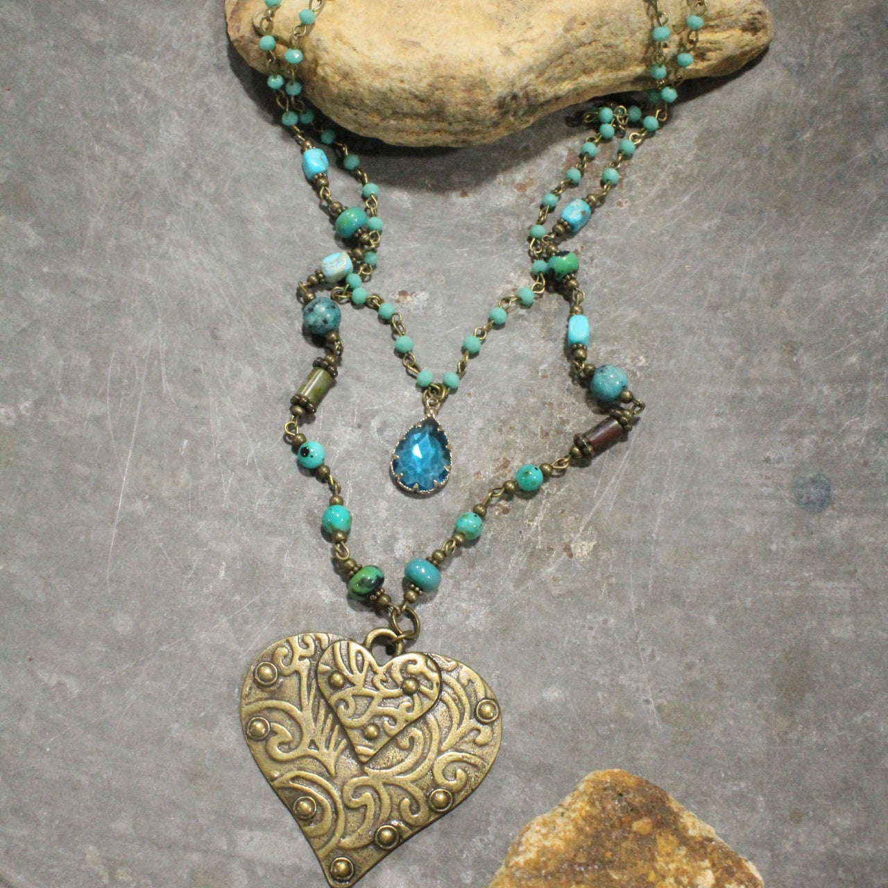 Green With Envy Short Heart Layered Necklace