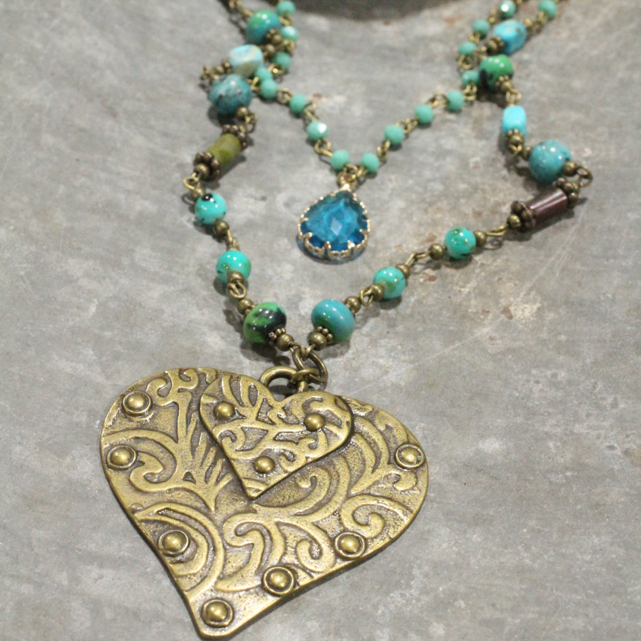 Green With Envy Short Heart Layered Necklace
