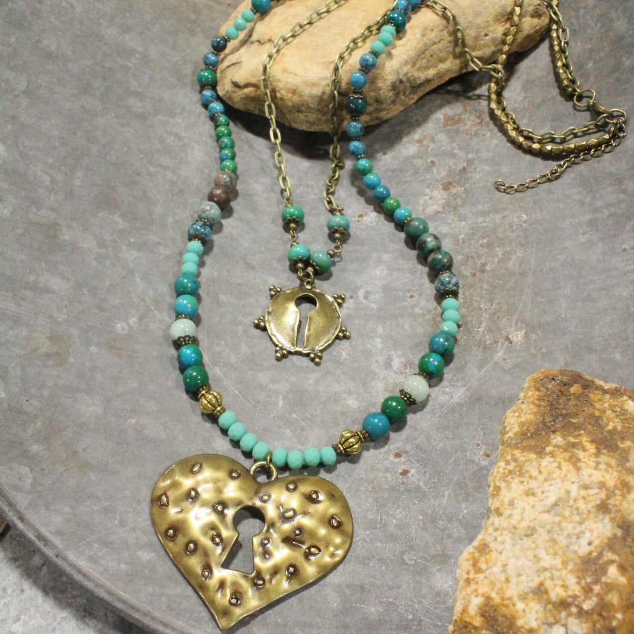 Green With Envy Heart Layered Necklace