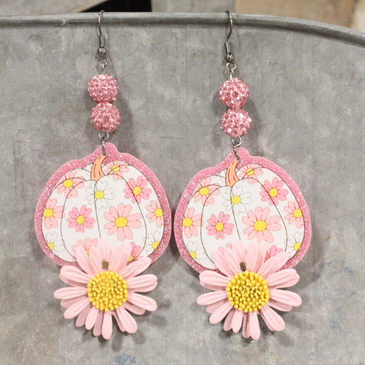Daisy Pink Pumpkin Patch Dangle Earrings
