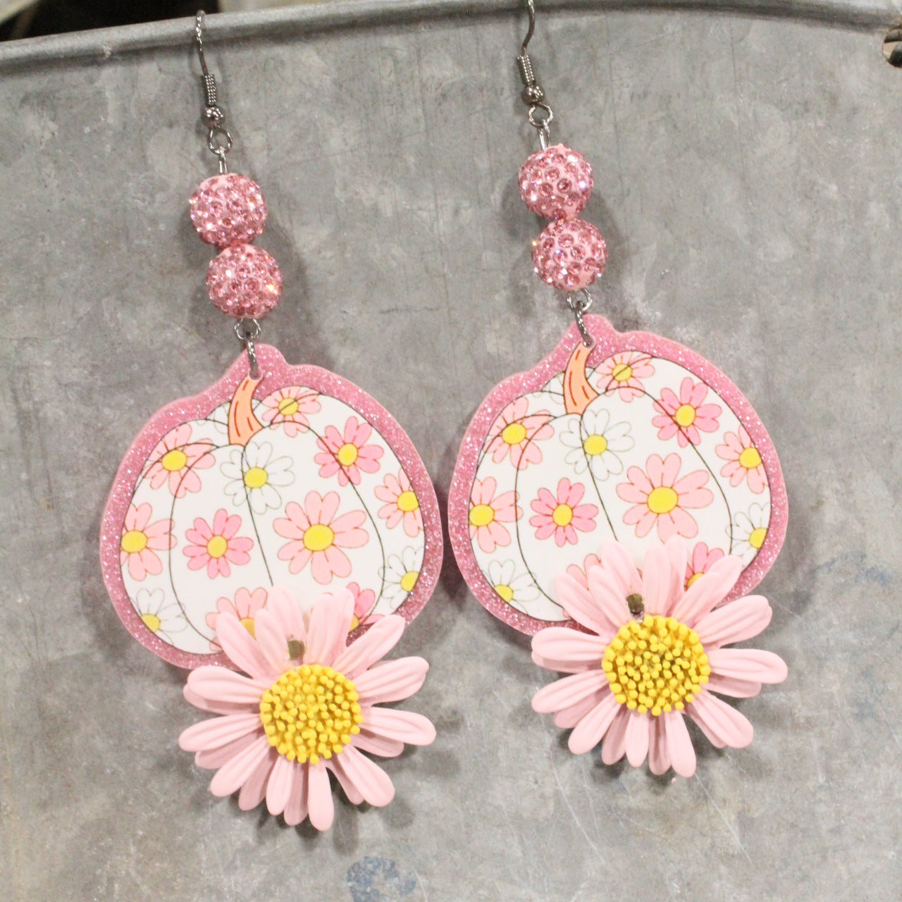 Daisy Pink Pumpkin Patch Dangle Earrings