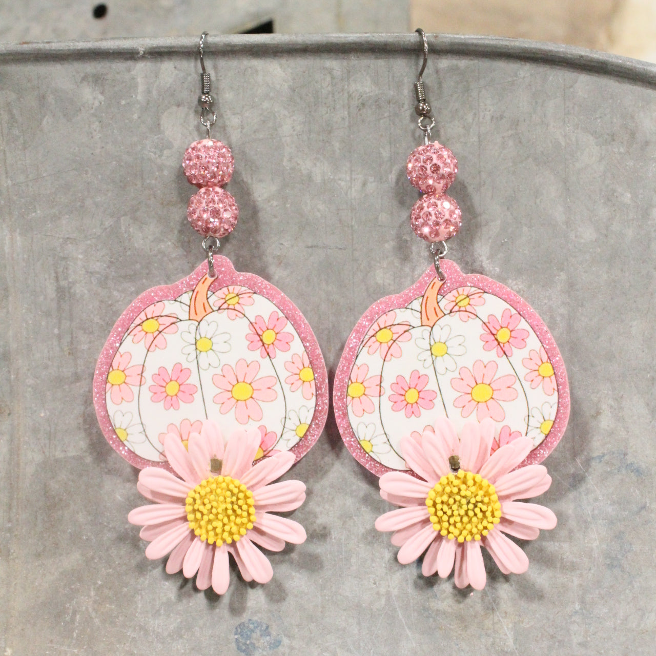 Daisy Pink Pumpkin Patch Dangle Earrings