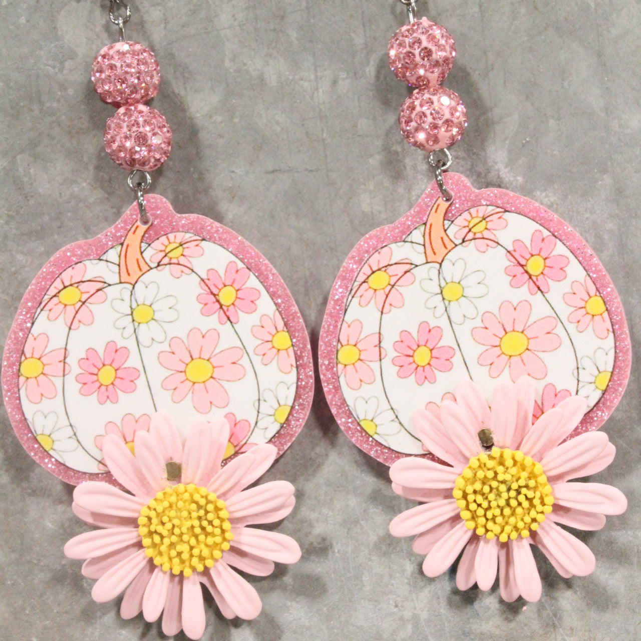 Daisy Pink Pumpkin Patch Dangle Earrings