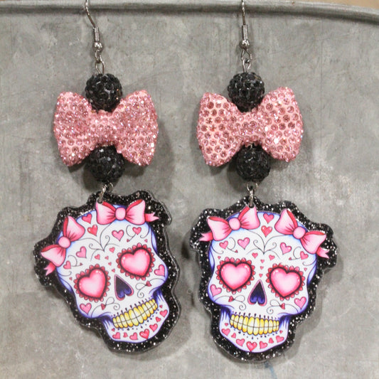 Pour Some Sugar Skull On Me Dangle Earrings