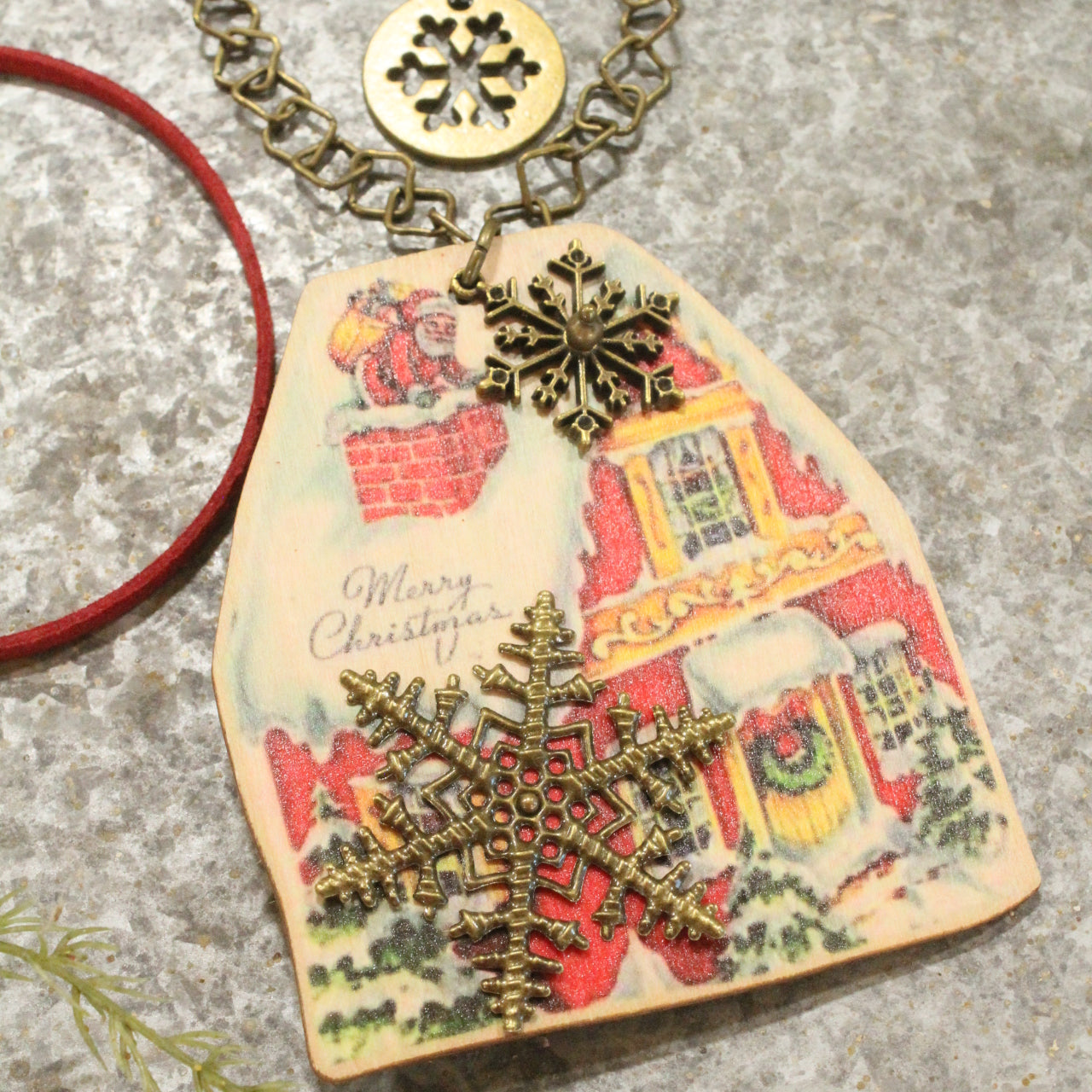 The Night Before Christmas W/Snow Falling Layered Pendant Necklace