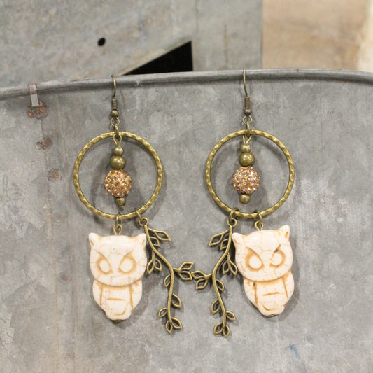 Wise Ole Owl Ivory Dangle Earrings