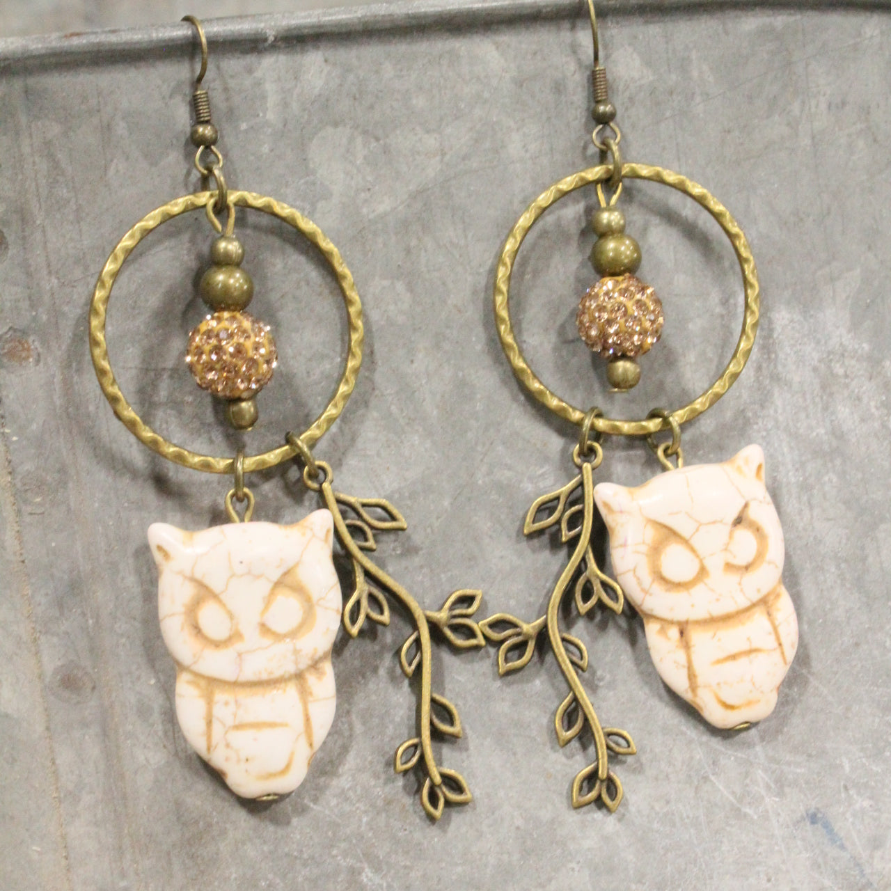 Wise Ole Owl Ivory Dangle Earrings
