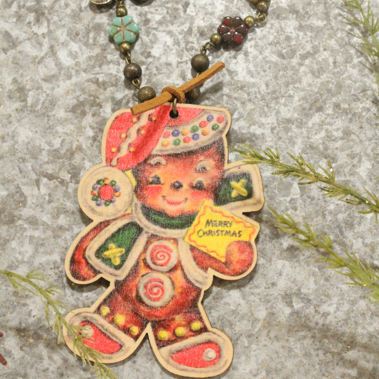 Bronze Czech Rosary Chain & "You Can't Catch" The Gingerbread Man Pendant Necklace