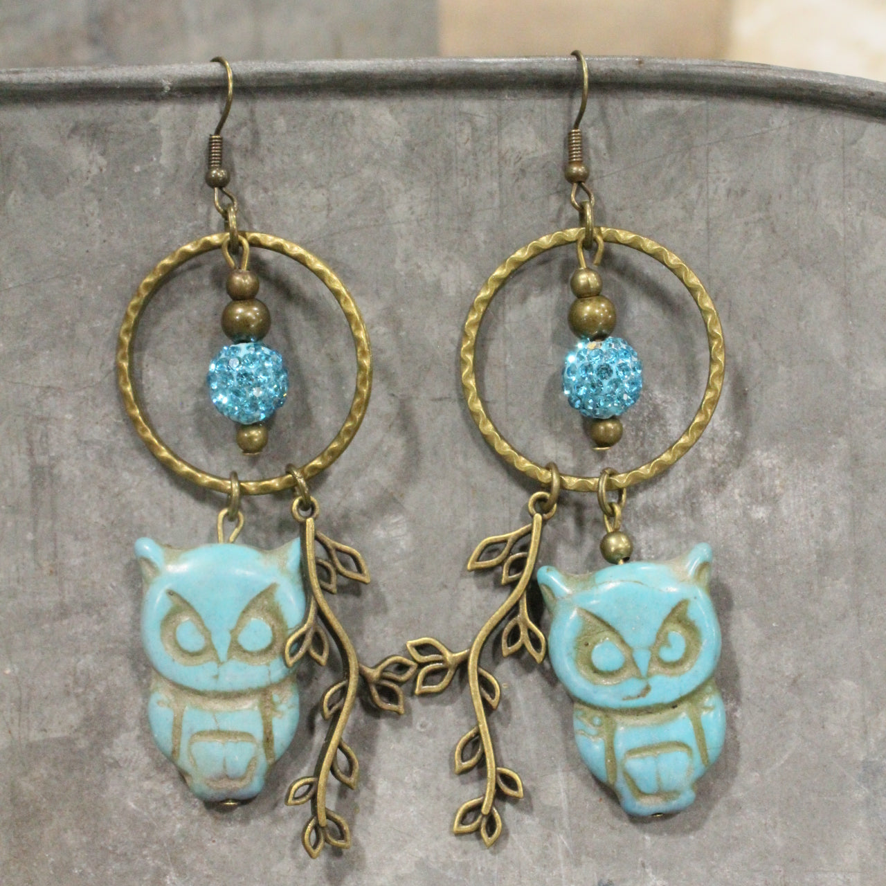 Wise Ole Owl Turquoise Dangle Earrings