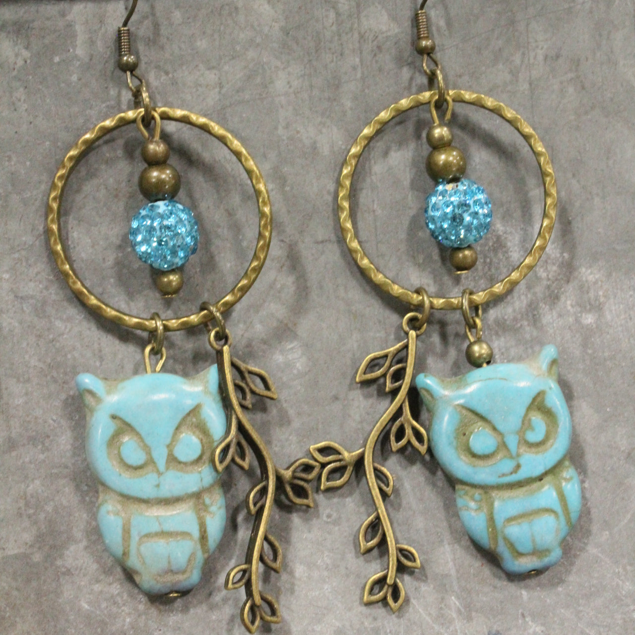 Wise Ole Owl Turquoise Dangle Earrings