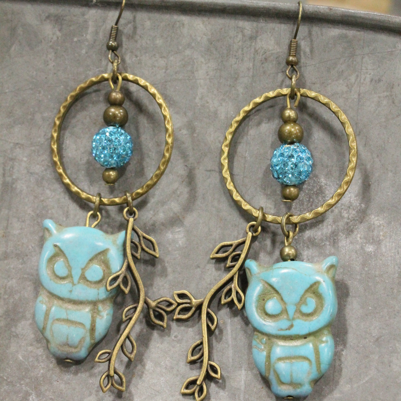 Wise Ole Owl Turquoise Dangle Earrings