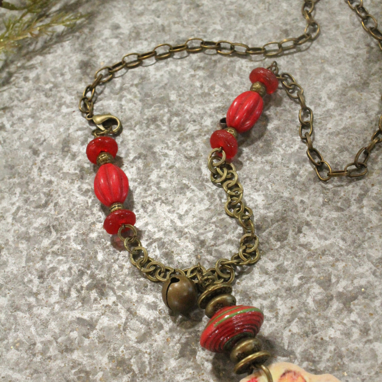 Vintage Santa In A Box & Recycled Bead Accents Pendant Necklace