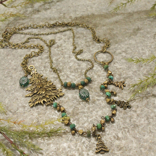 In The Evergreen Forest W/Czech Stone Pendant Necklace Set