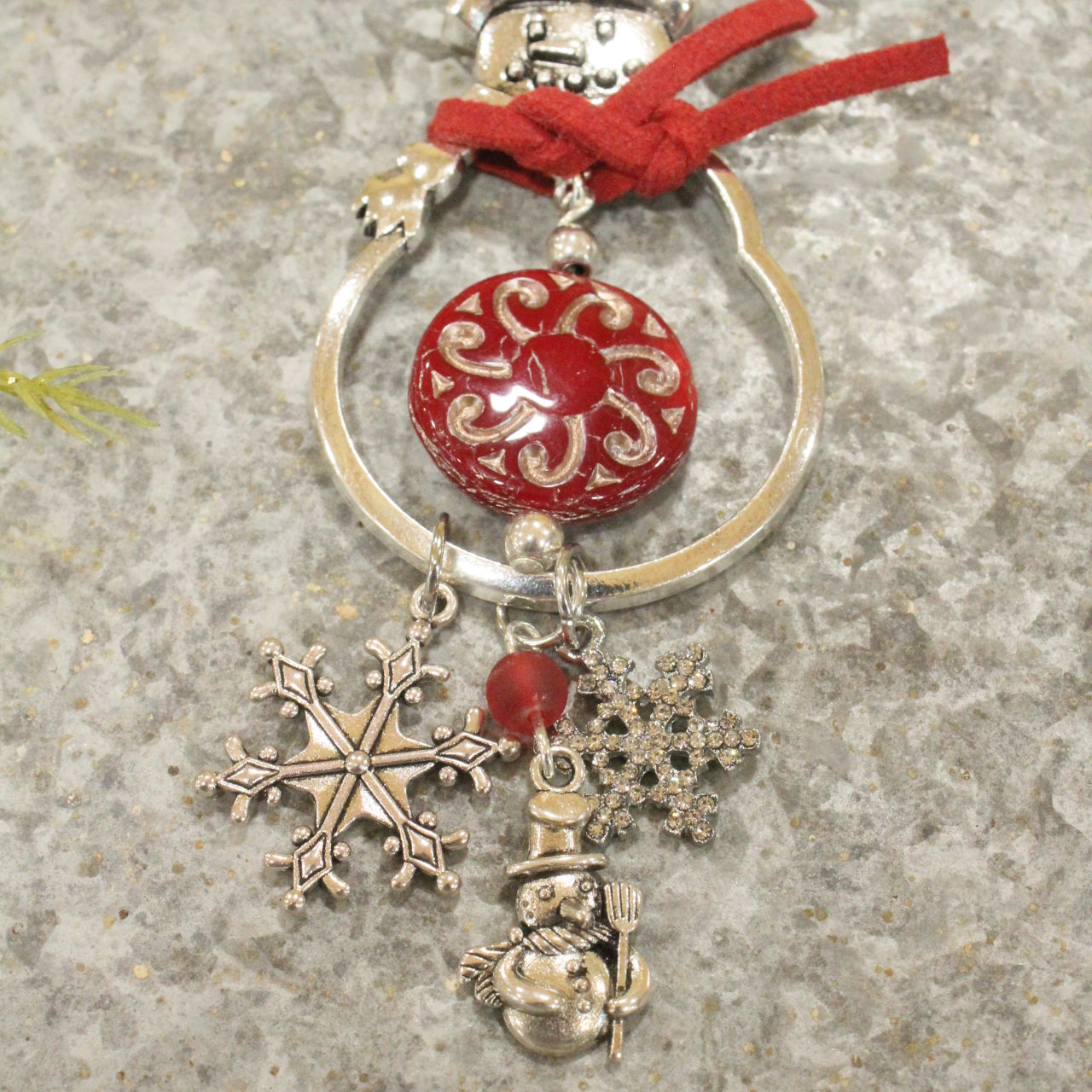 Silver Snowman & Snowflake Layered Pendant Necklace