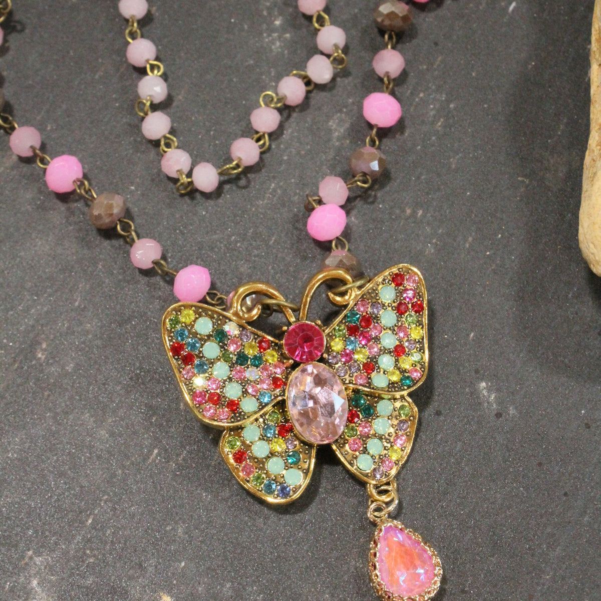 I Can Fly Pink Butterfly Layered Necklace