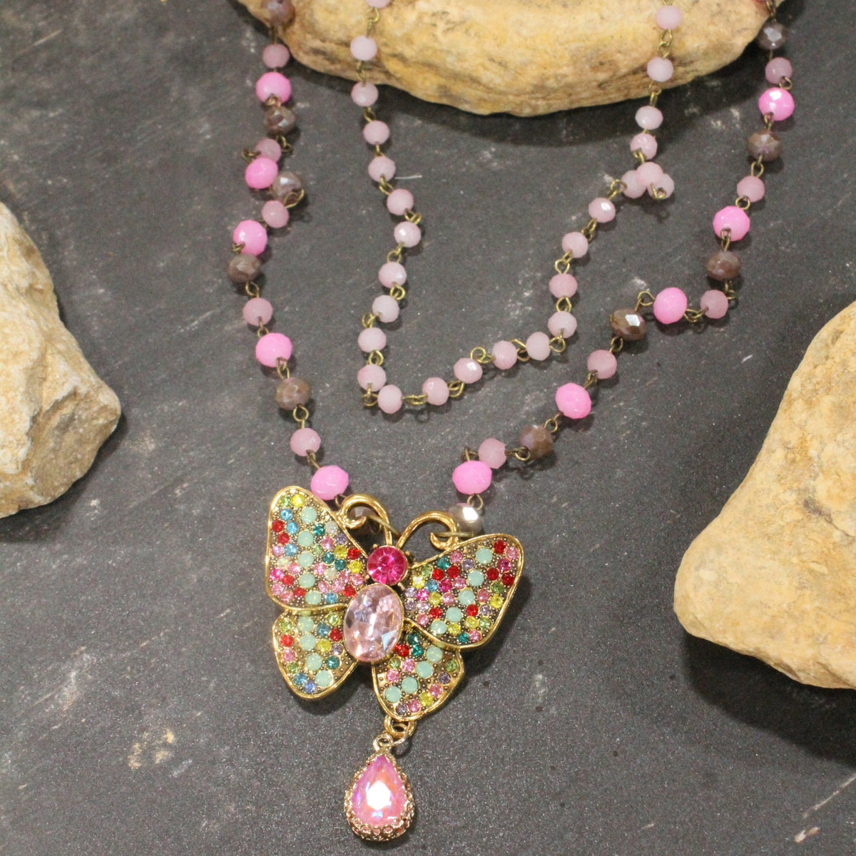 I Can Fly Pink Butterfly Layered Necklace
