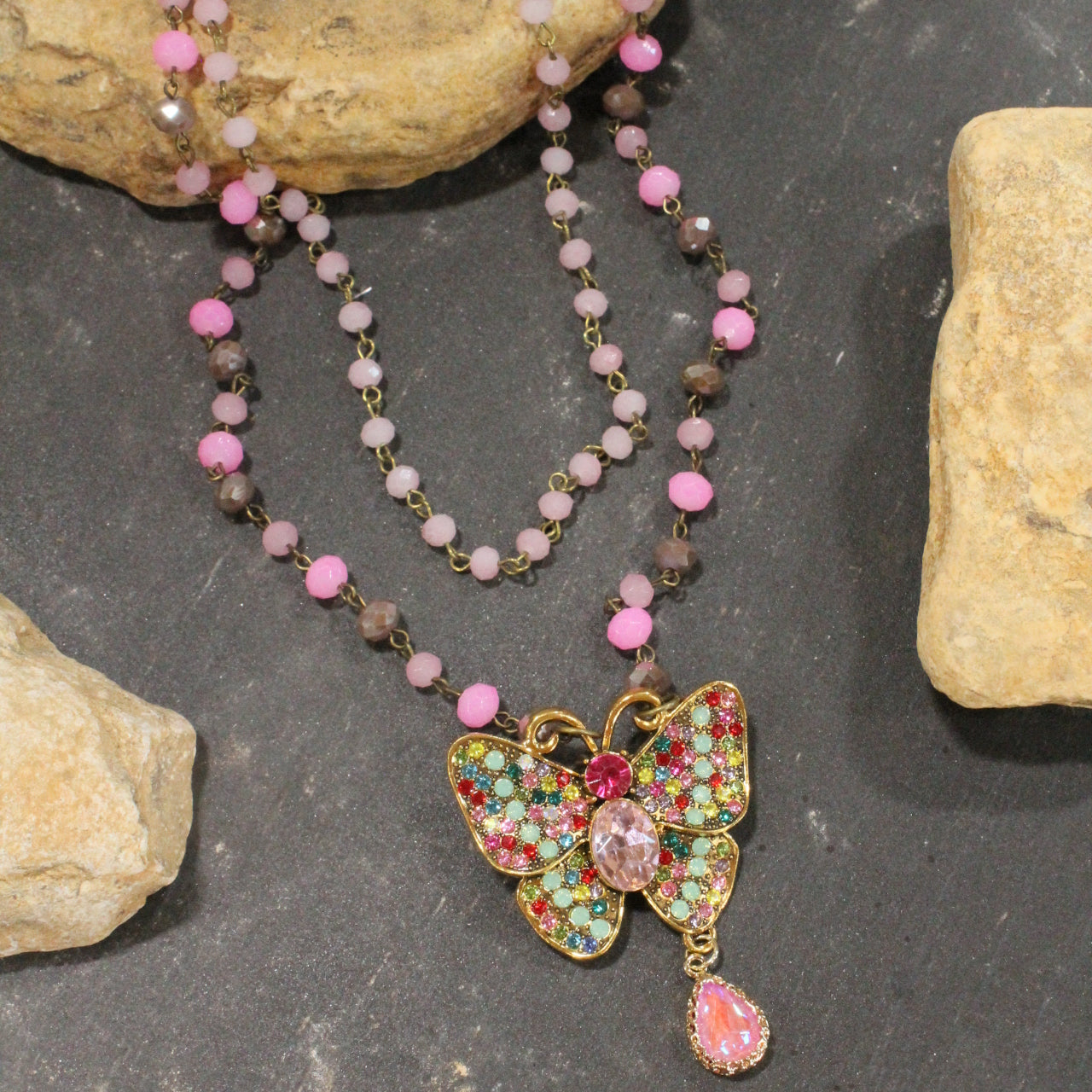 I Can Fly Pink Butterfly Layered Necklace