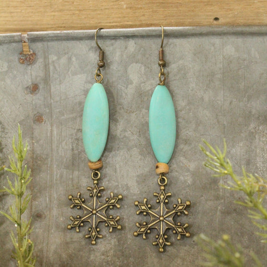 Mint Stone & Snowflake Dangle Earrings