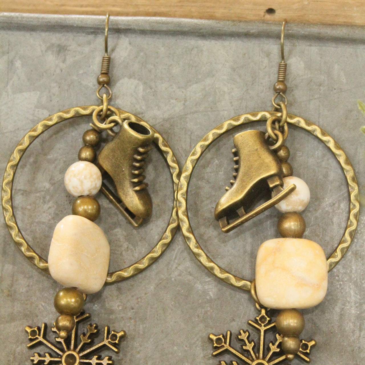 Bronze & Stone Ice Skating Hoop Earrings