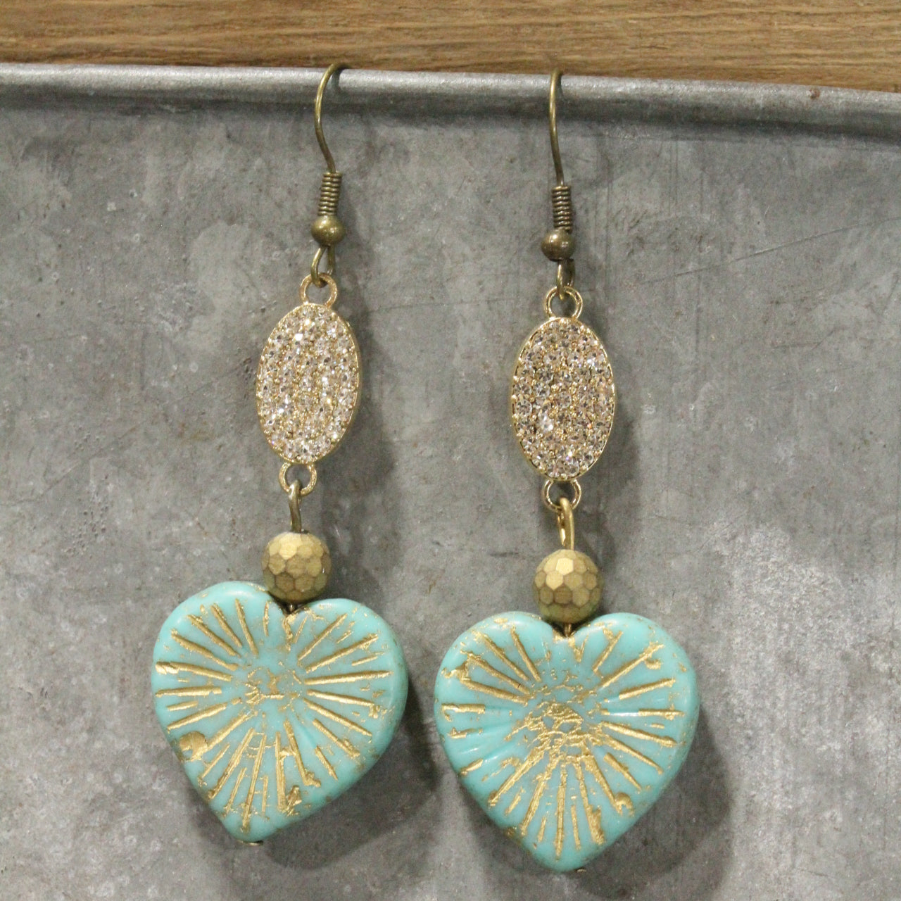 Czech Heart & Bling Dangle Earrings