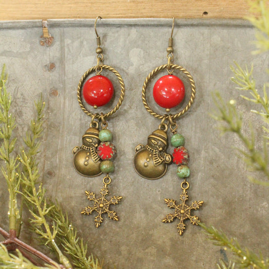 Czech & Bronze Snowflake Frosty Dangle Earrings