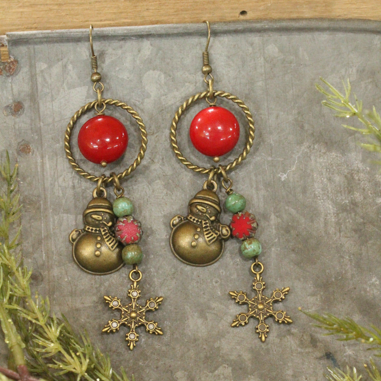 Czech & Bronze Snowflake Frosty Dangle Earrings