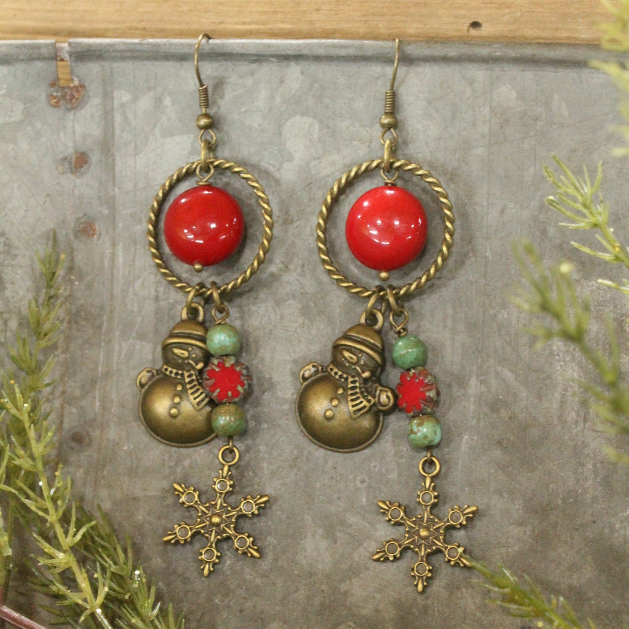 Czech & Bronze Snowflake Frosty Dangle Earrings