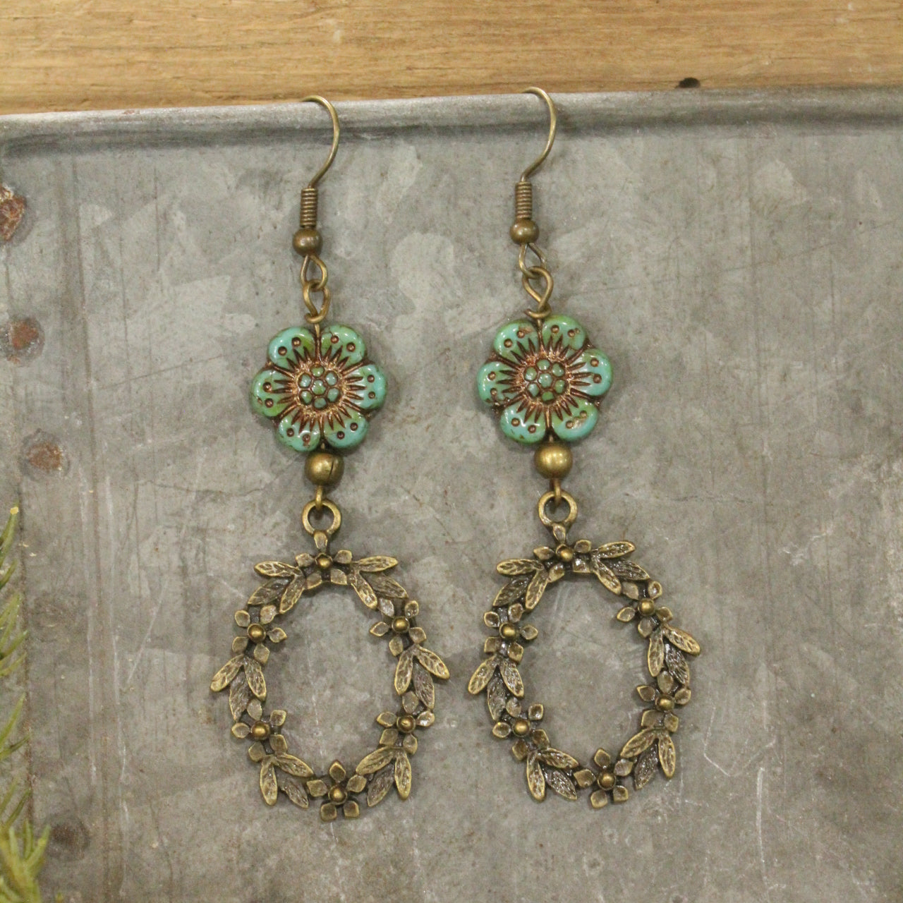 Bronze & Czech Wreath Earrings