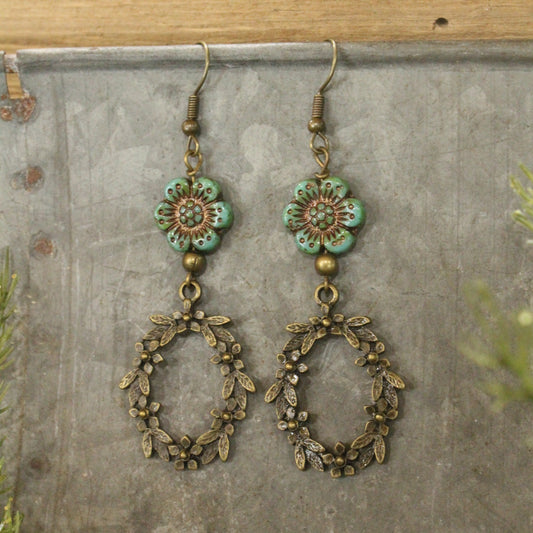 Bronze & Czech Wreath Earrings