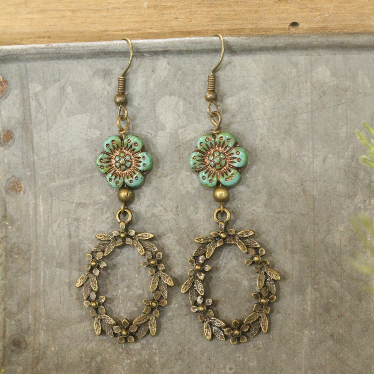 Bronze & Czech Wreath Earrings