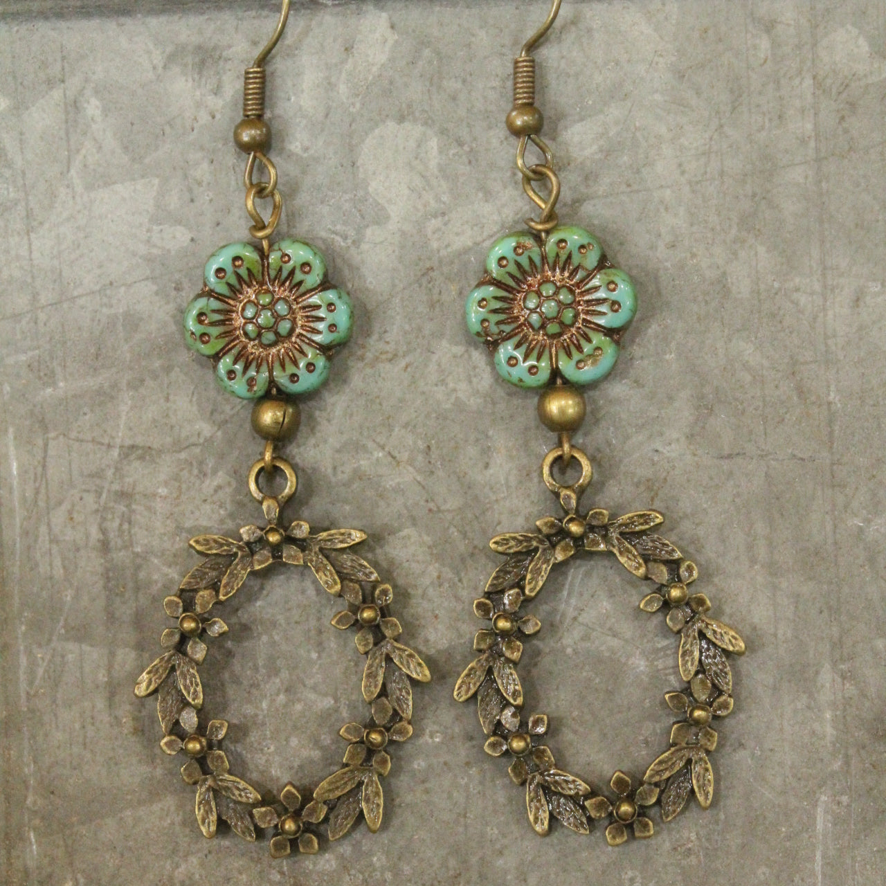 Bronze & Czech Wreath Earrings