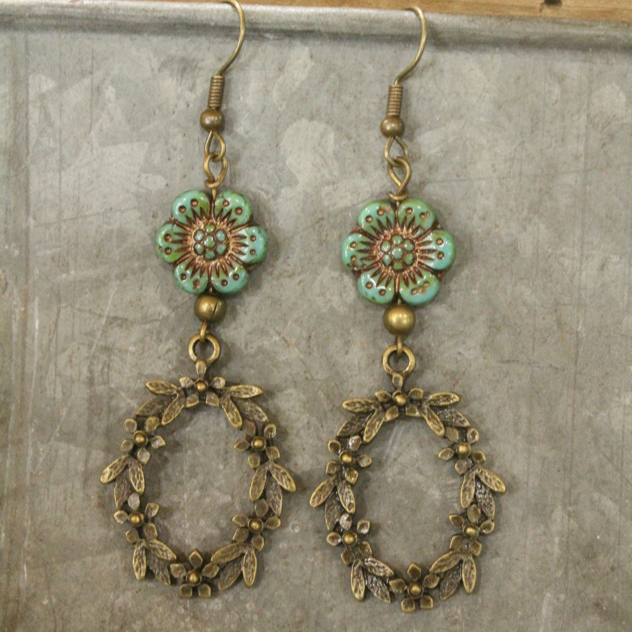 Bronze & Czech Wreath Earrings