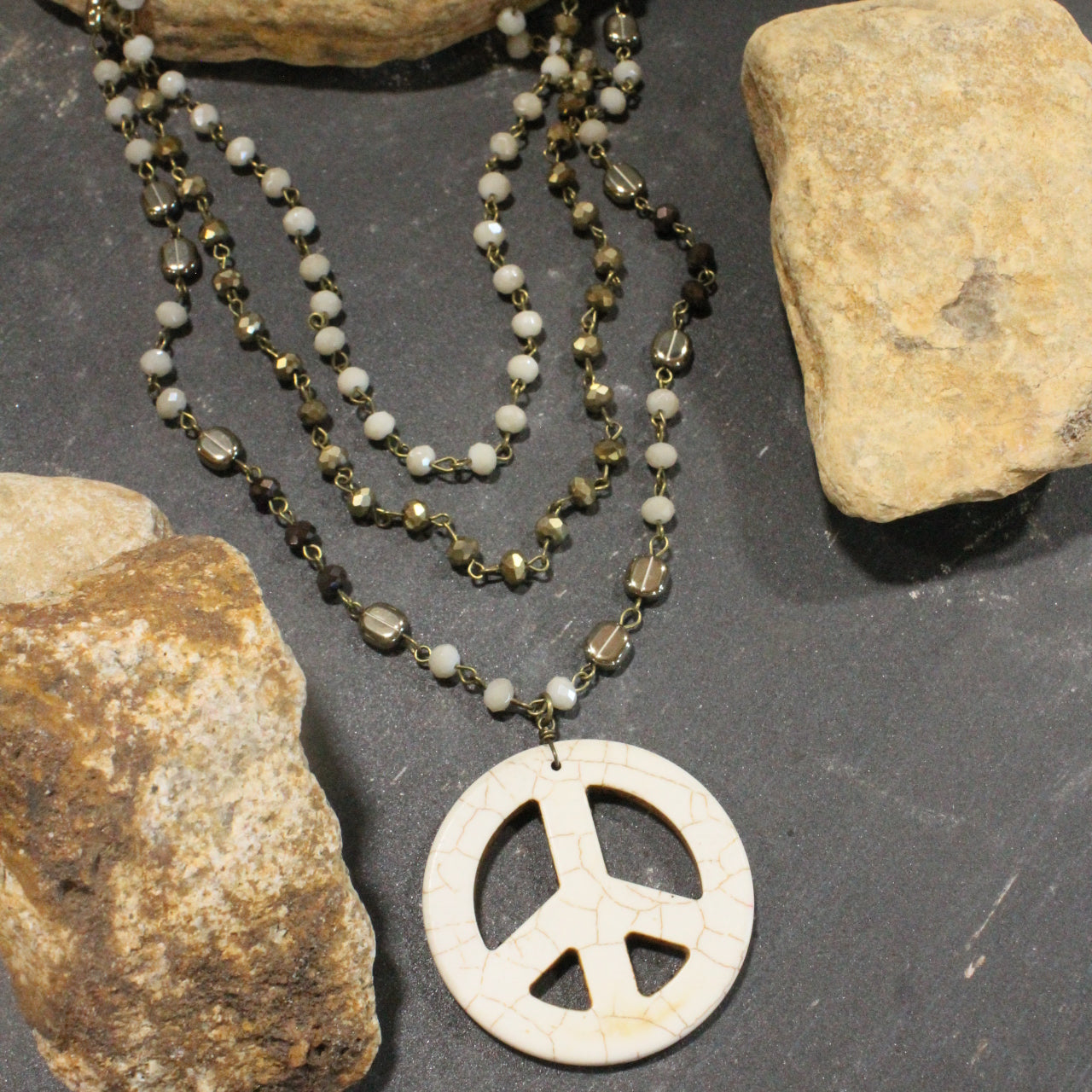 Bohemian Layered Ivory Peace Necklace