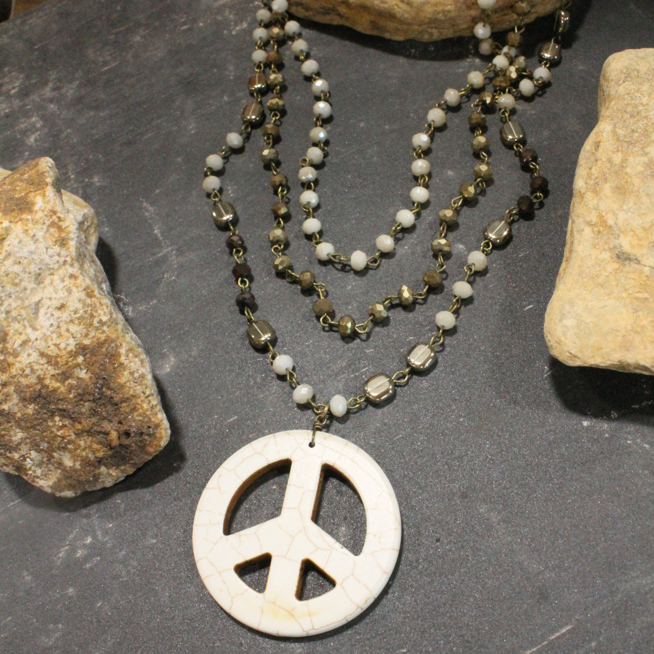 Bohemian Layered Ivory Peace Necklace