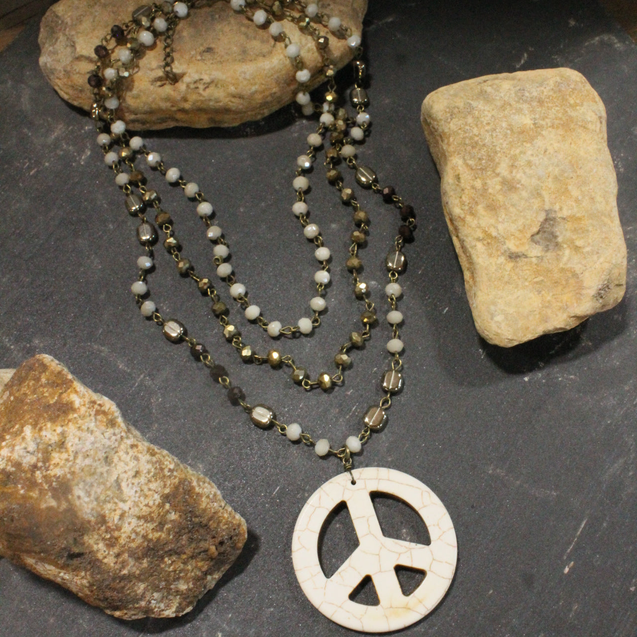 Bohemian Layered Ivory Peace Necklace