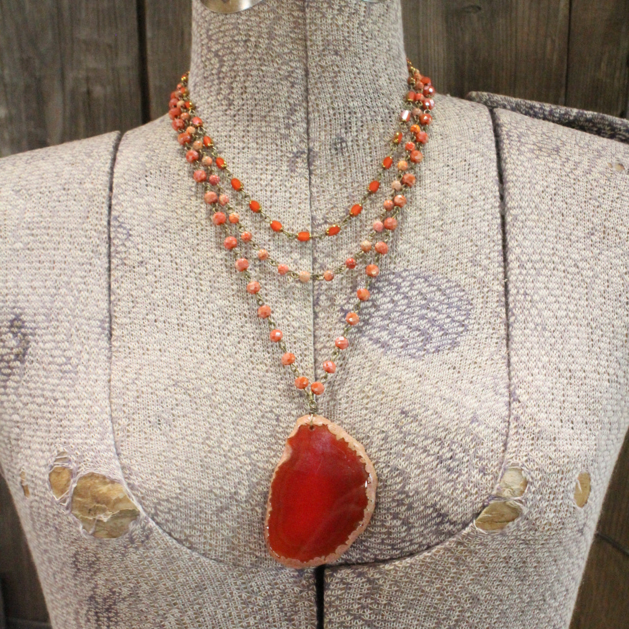 Bohemian Layered Orange Stone Necklace