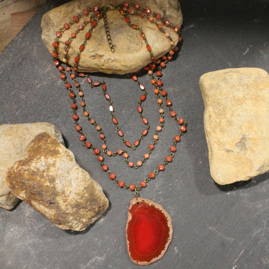 Bohemian Layered Orange Stone Necklace