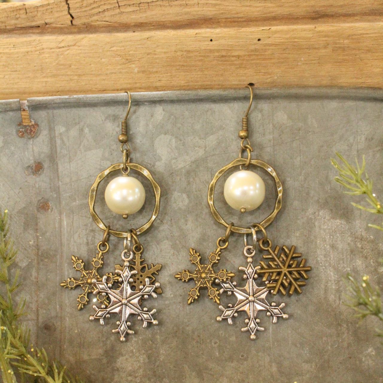 Mixed Metals Snowflake Hoop Earrings